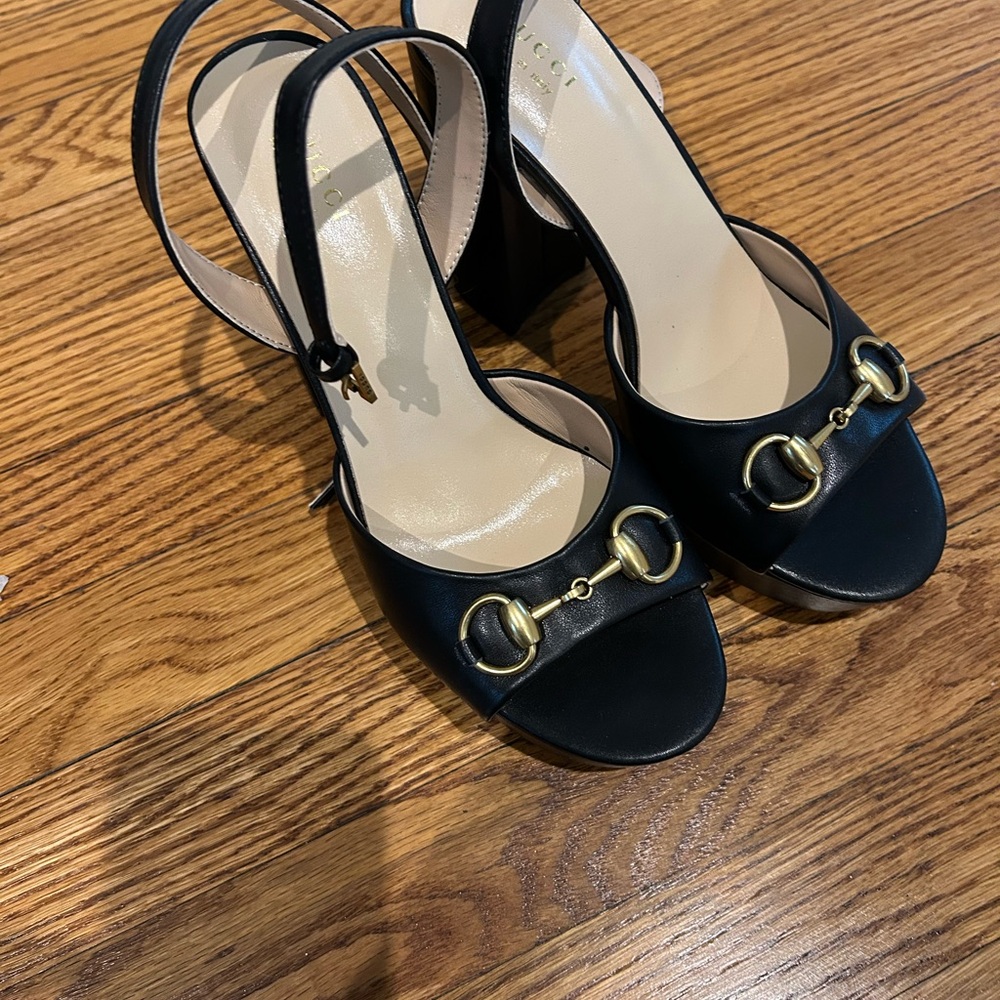 Black Sandals with Gold Buckles